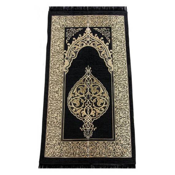 Geschenkbox -Gebetsteppich, Miswak, gebetskette, zikirmatik und buchen- Seccade-Namaz-Islam (Black 2)