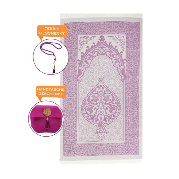 Prien Muslimischer Gebetsteppich Mit Gebetsperlen Für Frauen Männer, Geschenke Bayram, Ramadan, Teppich Beten Islam, Gebetsteppich Set, Islamische Gebetsmatte, Seccade Namaz, Muslim Mat (Purpur)
