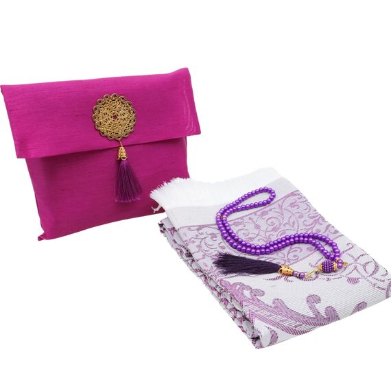 Prien Muslimischer Gebetsteppich Mit Gebetsperlen Für Frauen Männer, Geschenke Bayram, Ramadan, Teppich Beten Islam, Gebetsteppich Set, Islamische Gebetsmatte, Seccade Namaz, Muslim Mat (Purpur)