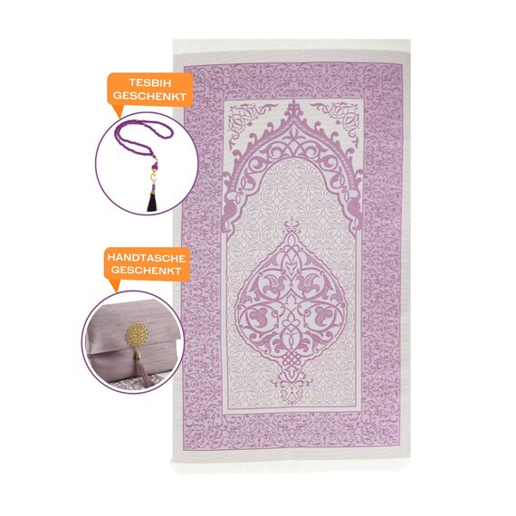 Prien Muslimischer Gebetsteppich Mit Gebetsperlen Für Frauen Männer, Geschenke Bayram, Ramadan, Teppich Beten Islam, Gebetsteppich Set, Islamische Gebetsmatte, Seccade Namaz, Muslim Mat (Lila)