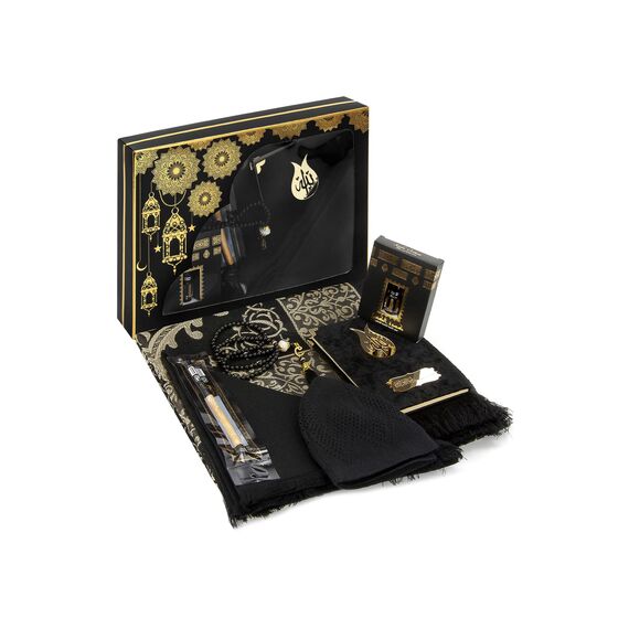 ihvan online Gebets Geschenkbox für Hajj und Umrah, Deluxe -Set für Ramadan & Eid Gift, Black/Set 3