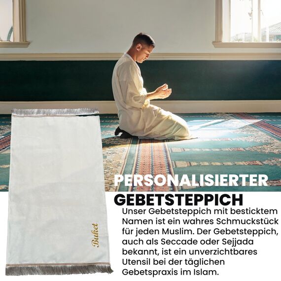 B4P Gebetsteppich mit Namen Eid Mubarak Geschenk Seccade Isimli Namazlik Sajada Sedschade Ramazan Kurban Bayram Hediyesi