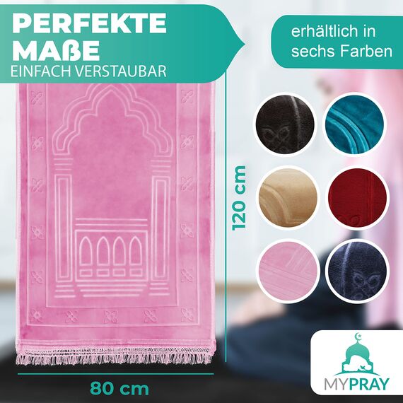MYPRAY - Gebetsteppich - dick - 3er Set Seccade - mit Tesbih und Tasche (rosa)