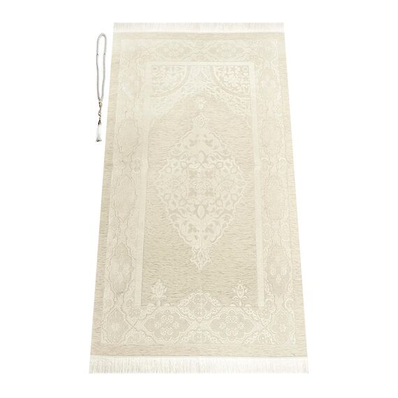 ihvan online Prayer Gift Box for Hajj and Umrah, Prayer Rug, Beads, Holy Quran, Deluxe Set for Ramadan & Eid Gift, White/Set 2