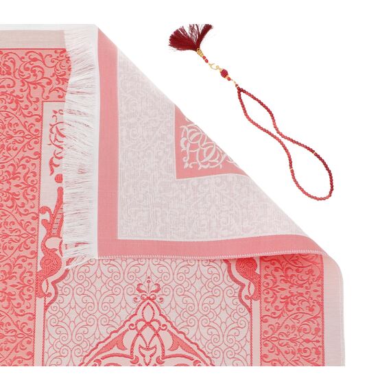 Prien Muslimischer Gebetsteppich Mit Gebetsperlen Für Frauen Männer, Geschenke Bayram, Ramadan, Teppich Beten Islam, Gebetsteppich Set, Islamische Gebetsmatte, Seccade Namaz, Muslim Mat (Rot)