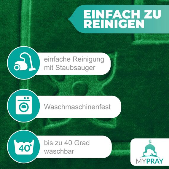 MYPRAY - Gebetsteppich - dick - 3er Set Seccade - mit Tesbih und Tasche (waldgrün)