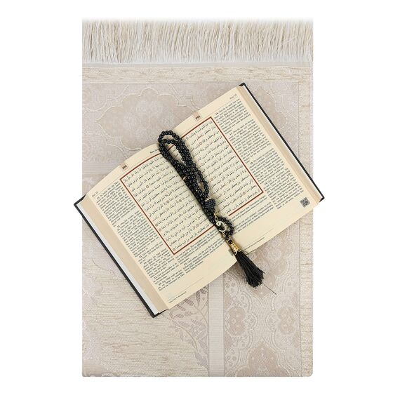 ihvan online, Gebets-Geschenkbox für Hadsch und Umrah, Gebetsteppich, Perlen, Koran mit Deutscher Übersetzung, Deluxe-Set für Ramadan- und Eid-Geschenk