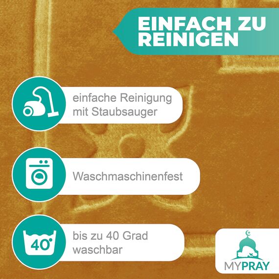 MYPRAY - Gebetsteppich - dick - 3er Set Seccade - mit Tesbih und Tasche (goldenbeige)
