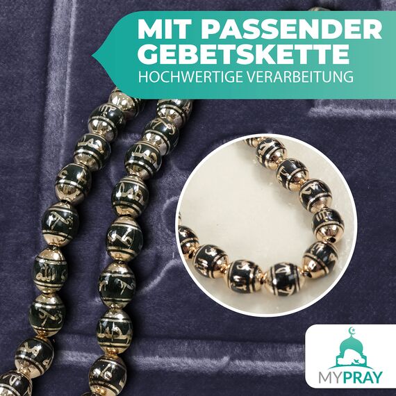 MYPRAY - Gebetsteppich - dick - 3er Set Seccade - mit Tesbih und Tasche (kaltgrau)