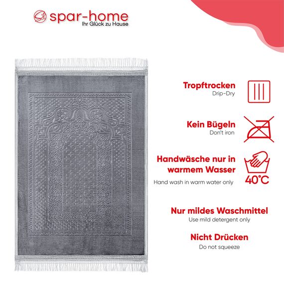 Spar-Home Gebetsteppich Islam – Weiche Teppich für Salah Beten Dicker Stoff Gebetsmatte für Erwachsene Frauen und Kinder Ideal als Badematte (Grey)