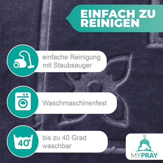 MYPRAY - Gebetsteppich - dick - 3er Set Seccade - mit Tesbih und Tasche (kaltgrau)