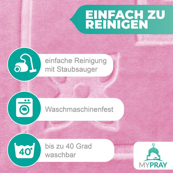 MYPRAY - Gebetsteppich - dick - 3er Set Seccade - mit Tesbih und Tasche (rosa)