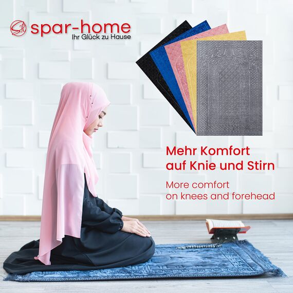 Spar-Home Gebetsteppich Islam – Weiche Teppich für Salah Beten Dicker Stoff Gebetsmatte für Erwachsene Frauen und Kinder Ideal als Badematte (Grey)