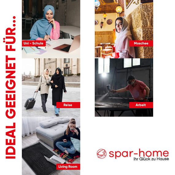Spar-Home Gebetsteppich Islam – Weiche Teppich für Salah Beten Dicker Stoff Gebetsmatte für Erwachsene Frauen und Kinder Ideal als Badematte (Grey)