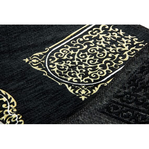 Muslimischer Gebetsteppich mit Gebetskette | Janamaz | Sajjadah | Weiche islamischen Gebetsteppich | Islamische Geschenke | Gebet Teppich Matte, Schwarz