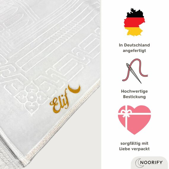 NOORIFY - Gebetsteppich mit Namen - Personalisierter Gebetsteppich - gepolstert 120x80cm (Lila)