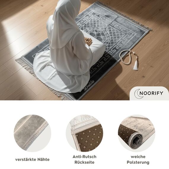 NOORIFY - Gebetsteppich mit Namen - Personalisierter Gebetsteppich - gepolstert 120x80cm (Lila)