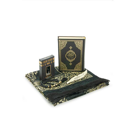 Ihvan Online Gebetsset für Hajj und Umrah - Muslimischer Gebetsteppich, Taasbih, Heiliger Koran auf Französisch, Salah Janamaz - Geschenkset