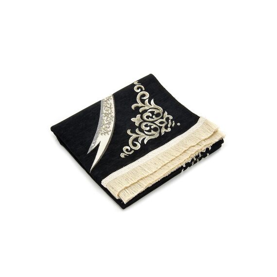 Lux Janamaz mit Schwert des Imam Ali Zulfiqar | Sajadah | Weicher islamischer Gebetsteppich | Islamische Geschenke | Chenille Gebetsteppich Schwarz