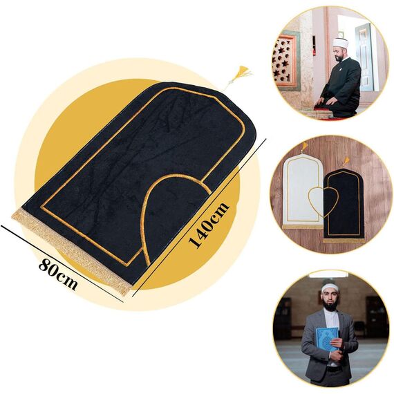 Dai Lufei Gebetsteppich-Set, muslimischer Gebetsteppich, dick und weich, Kaschmir-Imitat, lslamischer Gebetsteppich für Paare, Ramadan, Eid Bayram, islamisches Geschenk (schwarz-weiß, 80 x 140 cm)