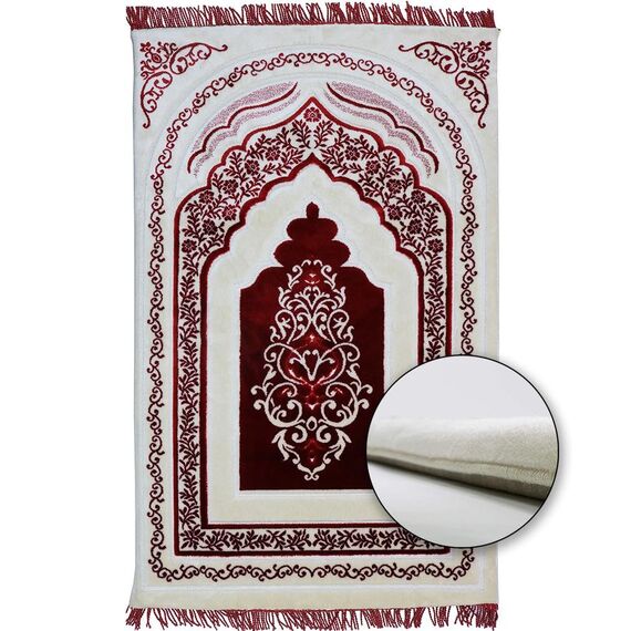 Modefa Orthopädischer Gebetsteppich | Gepolstertes Schaumstoffkissen Janamaz Sajjada | 2,5 cm dicker, weicher Samt-Islamischer Namaz-Sajadah-Teppich (Reich Red)