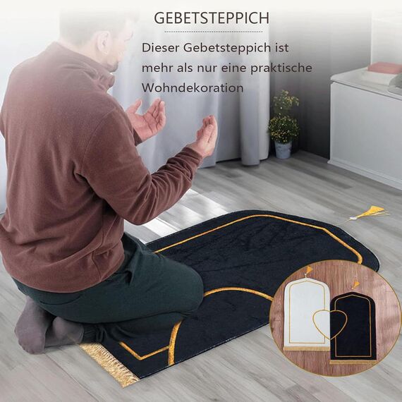 Dai Lufei Gebetsteppich-Set, muslimischer Gebetsteppich, dick und weich, Kaschmir-Imitat, lslamischer Gebetsteppich für Paare, Ramadan, Eid Bayram, islamisches Geschenk (schwarz-weiß, 80 x 140 cm)