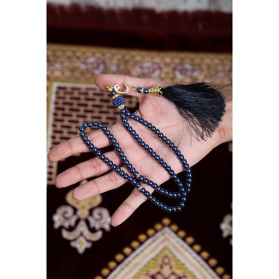 TB Muslimische Gebetsteppich, dick, islamisch, weiche Samt-Matte, Ramadan-Geschenk, mit Gebetsperle, einzigartige Dekoration, goldfarben, bestickt für Frauen, Männer, türkisch, afrikanisch (blau)