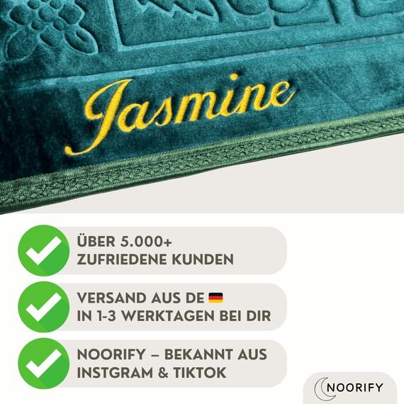 NOORIFY - Gebetsteppich mit Namen - Personalisierter Gebetsteppich - gepolstert 120x80cm (Lila)