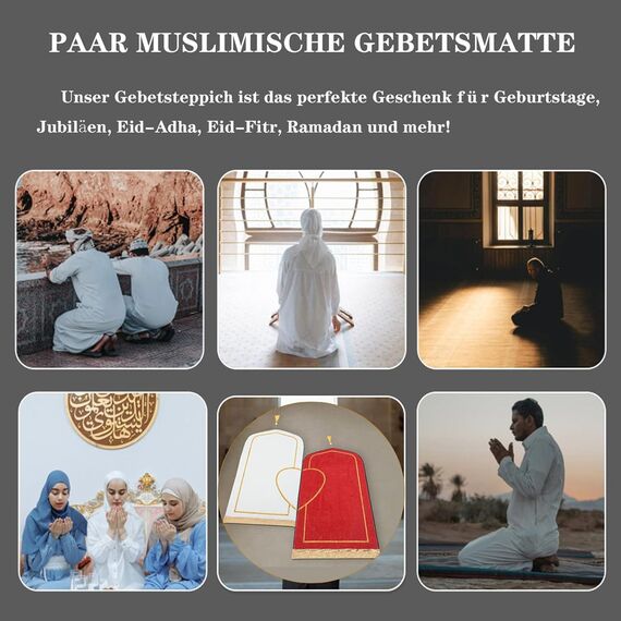 Dai Lufei Gebetsteppich-Set, muslimischer Gebetsteppich, dick und weich, Kaschmir-Imitat, lslamischer Gebetsteppich für Paare, Ramadan, Eid Bayram, islamisches Geschenk (schwarz-weiß, 80 x 140 cm)
