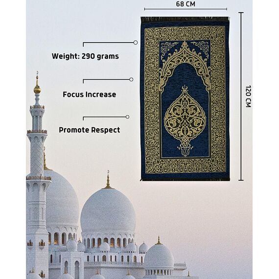 Prien Gebetsteppich Muslim mit Tesbih | Seccade mit Gebetskette | Gebetsmatte Islam für Frauen | Islamische Teppich Geschenke Set für Männer | Prayer Mat Geschenk Gebet Ramadan Namazlik (Marineblau)