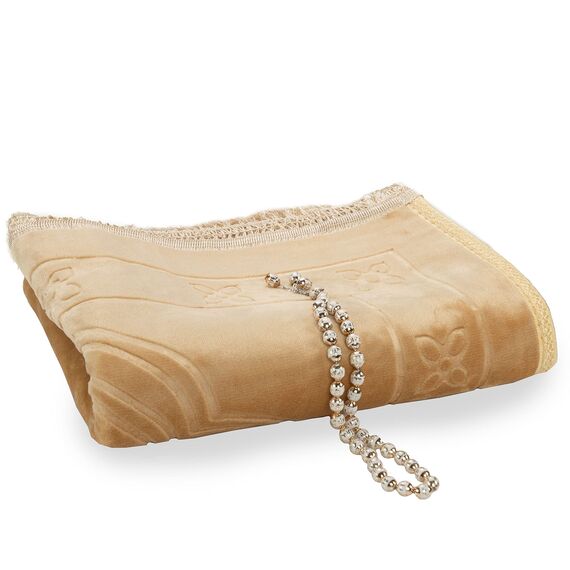 MYPRAY - Gebetsteppich - dick - 3er Set Seccade - mit Tesbih und Tasche (beige)