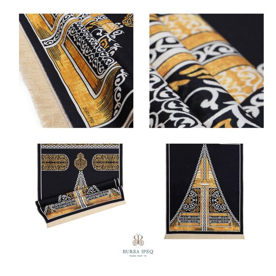 Muslimischer Gebetsteppich, 63 x 114 cm, türkischer Samt, islamische Gebetsmatte für Männer, Frauen, Kinder, gemusterter Janamaz-Teppich, Ramadan, Sajadah, Islam, Namaz-Teppich, Schwarz III