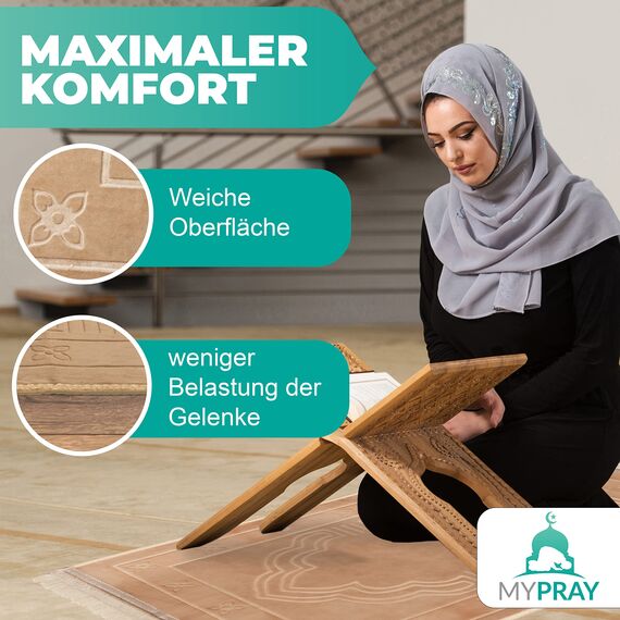 MYPRAY - Gebetsteppich - dick - 3er Set Seccade - mit Tesbih und Tasche (beige)
