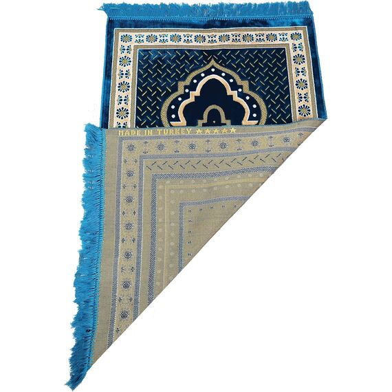 TB Muslimische Gebetsteppich, dick, islamisch, weiche Samt-Matte, Ramadan-Geschenk, mit Gebetsperle, einzigartige Dekoration, goldfarben, bestickt für Frauen, Männer, türkisch, afrikanisch (blau)