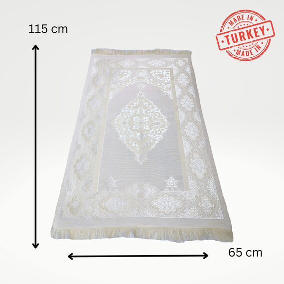 Islamisches Geschenkset (Koranheft, Gebetskette Tasbeeh + Gebetsteppich) Namaz Orientalischer muslimischer Teppich Janamaz Sajadah, ideales Hajj Umrah Ramadan Eid Hochzeit Niqah Geschenk (weiß)