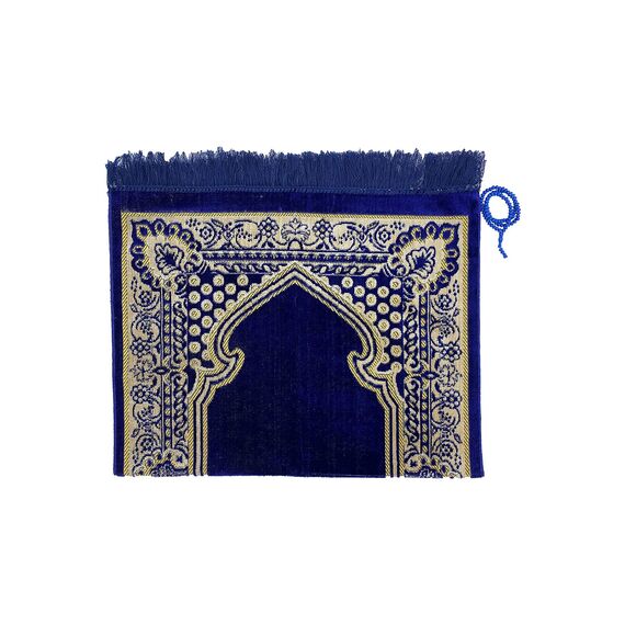 Gebetsteppich im türkischen / osmanischen Stil, inkl. Gebetsperlen, Tasbei, weiches Wildleder, orientalisches Muster, Janamaz Sajadah, Geschenk, 110 x 66 cm, Blau