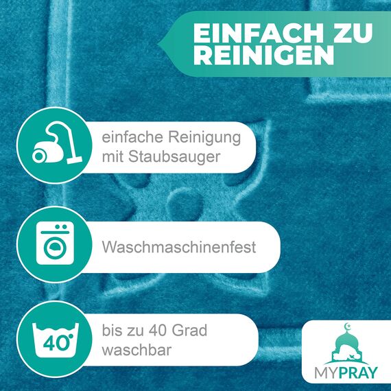 MYPRAY - Gebetsteppich - dick - 3er Set Seccade - mit Tesbih und Tasche (türkisblau)