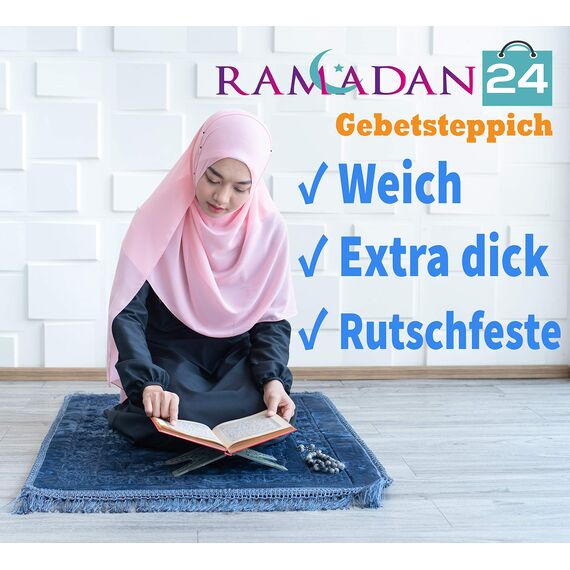 Ramadan24 Gebetsteppich Islamische Gebetsmatte- Muslim Gebet Teppich Gepolstert Dicke Weiche Seccade Waschbar Namaz mit Islam Orient Muster rutschfest 80 X 120 cm (Schwarz)