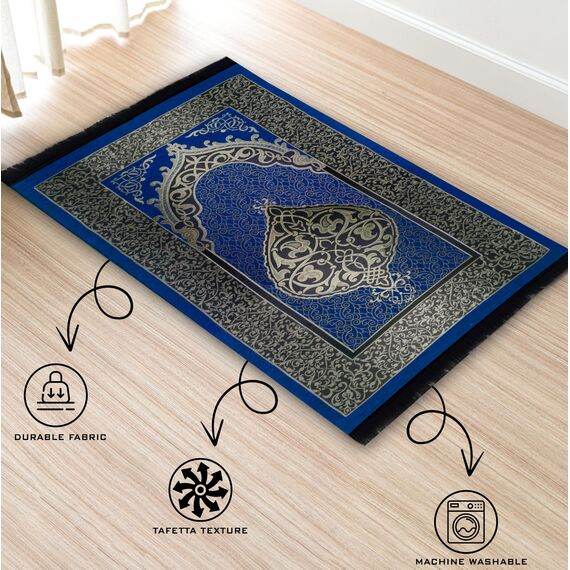 Kapobia Muslimische Gebetsteppich Gebetskette Kufi Hut für Männer und Frauen 100% atmungsaktiv schwarz Schädel Beanie Traditionelle Desing Gebetsteppich Eid Ramadan Geschenke Islamisches Set Salah