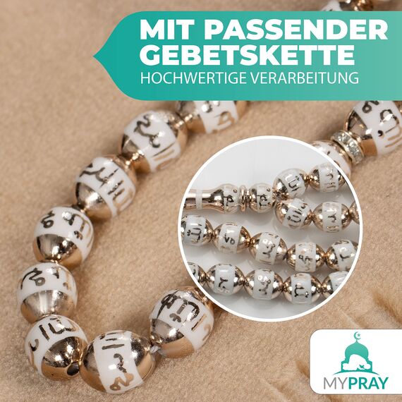 MYPRAY - Gebetsteppich - dick - 3er Set Seccade - mit Tesbih und Tasche (beige)
