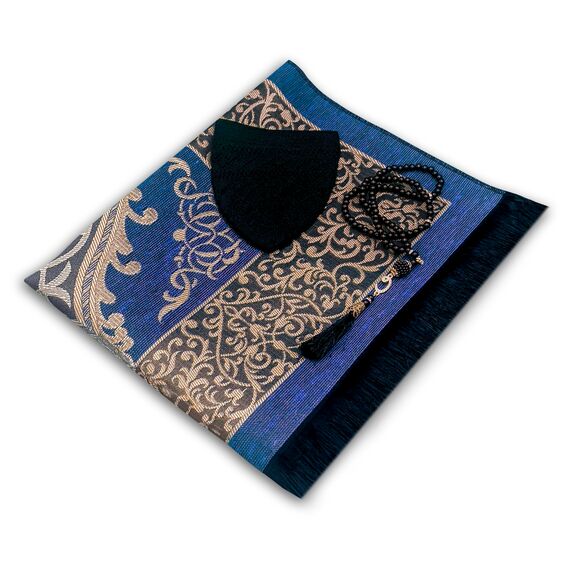 Kapobia Muslimische Gebetsteppich Gebetskette Kufi Hut für Männer und Frauen 100% atmungsaktiv schwarz Schädel Beanie Traditionelle Desing Gebetsteppich Eid Ramadan Geschenke Islamisches Set Salah