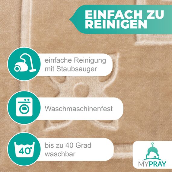 MYPRAY - Gebetsteppich - dick - 3er Set Seccade - mit Tesbih und Tasche (beige)