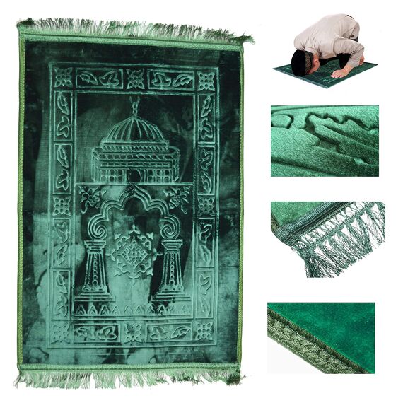 Ramadan24 Gebetsteppich Islamische Gebetsmatte- Muslim Gebet Teppich Gepolstert Dicke Weiche Seccade Waschbar Namaz mit Islam Orient Muster rutschfest 80 X 120 cm (Schwarz)