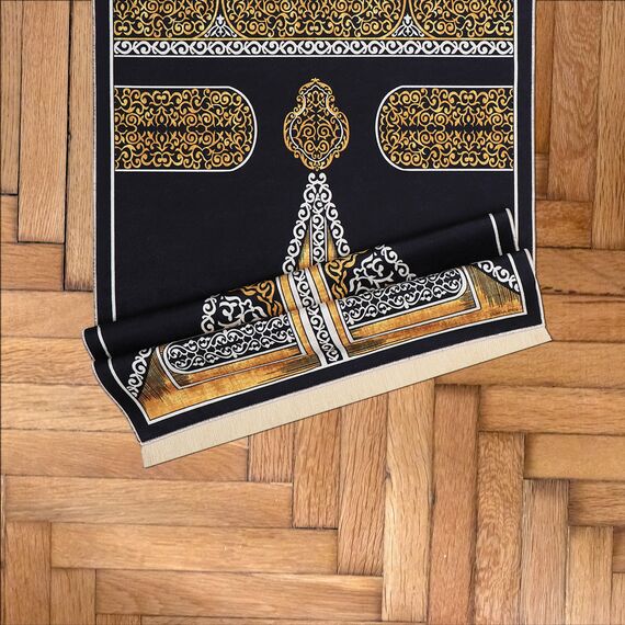 Muslimischer Gebetsteppich, 63 x 114 cm, türkischer Samt, islamische Gebetsmatte für Männer, Frauen, Kinder, gemusterter Janamaz-Teppich, Ramadan, Sajadah, Islam, Namaz-Teppich, Schwarz III