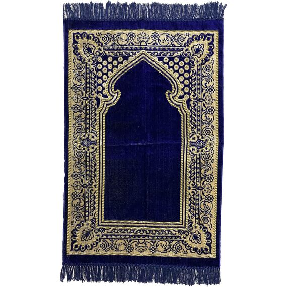 Gebetsteppich im türkischen / osmanischen Stil, inkl. Gebetsperlen, Tasbei, weiches Wildleder, orientalisches Muster, Janamaz Sajadah, Geschenk, 110 x 66 cm, Blau