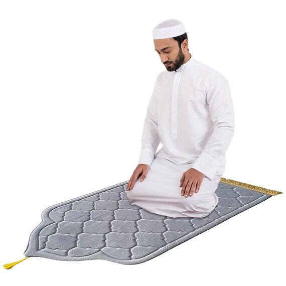 Angaekkot weiche Muslimische Gebetsteppich aus Flanell - tragbare Reise Gebetsmatte mit Quasten - Geschenk für Frauen und Männer (Grau)