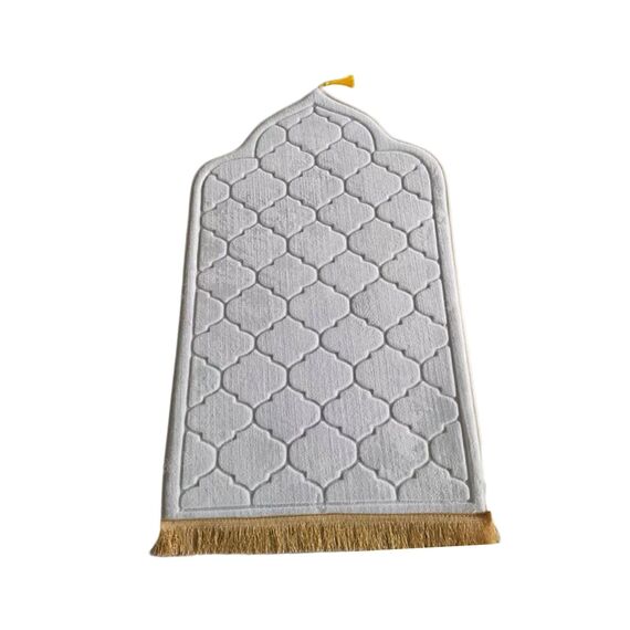 Baoblaze Traditioneller muslimischer Gebetsteppich Weich, Traditional Muslim Prayer Rug, Gebet Teppich Matte Faltbar, Carpet Soft Ramadan, Muslim Prayer Rug Carpet für Kinder Frauen Männer, Weiß