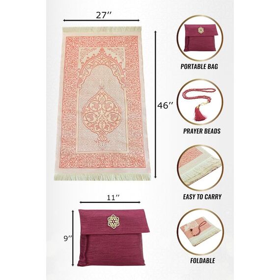 ihvan online Muslimischer Gebetsteppich und Perlen Mit Eleganter Tragbar Stoff Tasche, Janamaz, Sajjadah, Weiche Islamischen Gebetsteppich, Islamische Geschenke, Gebet Teppich Matte Taft Stoff Burgund