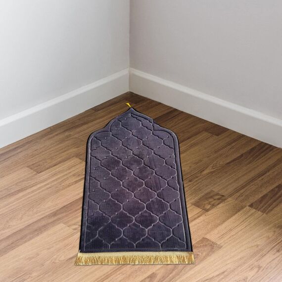 Baoblaze Traditioneller muslimischer Gebetsteppich Weich, Traditional Muslim Prayer Rug, Gebet Teppich Matte Faltbar, Muslim Prayer Rug Carpet für Kinder Frauen Männer, Grau Violett