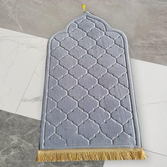Baoblaze Traditioneller muslimischer Gebetsteppich Weich, Traditional Muslim Prayer Rug, Gebet Teppich Matte Faltbar, Carpet Soft Ramadan, Muslim Prayer Rug Carpet für Kinder Frauen Männer, Hellgrau
